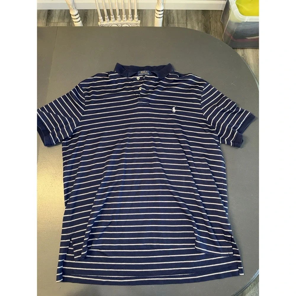 Polo Ralph Lauren Polo Shirt XL Men Navy Blue And Grey Pony Preppy Soft